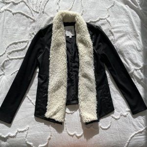 BB Dakota "Jack" Open Front Black Jacket with Cream Faux Shearling - XS
